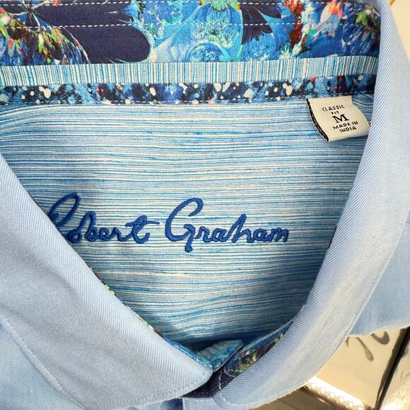 Robert Graham Woven Button Front Long Sleeve Shirt Rutherford Solid Light Blue M - Picture 7 of 9
